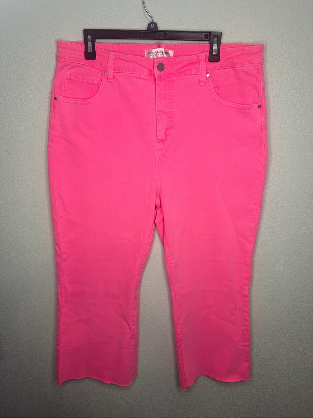 Freckled Poppy x Risen Pink Crop Flare Jeans Plus Size 1XL Raw Hem High Rise